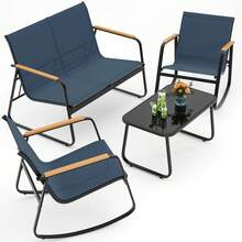4-Piece Outdoor Patio Furniture Set, All Weather-Resistant Textile Fabric Outdoor Conversation Set With Coffee Table, Patio Rocking Chairs For Lawn, Balcony, Poolside,Outdoor Furniture - Màu xanh lam - Xem 12