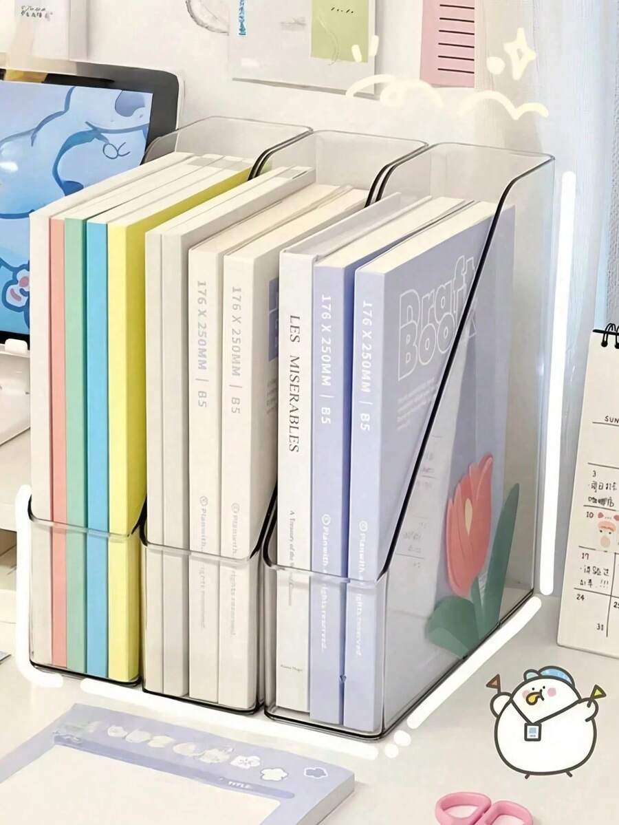 1/2pcs Transparent Bookshelf, Desktop Storage Rack, Thick Acrylic File Storage Box, Invisible Acrylic Book Stand, Multi-Function Office Desk Storage Rack, Student Stationery Rack, Magazine Rack, Suitable For Desktop Organization, Students, Office Bookshelf, Magazine Rack, Transparent Vertical File Magazine Storage Box, Desktop File Magazine Book Rack, Office Desk Storage Rack, The Best Gift For Students, Suitable For Various Occasions Decoration, Holiday Gifts, Essential For Back To School Season