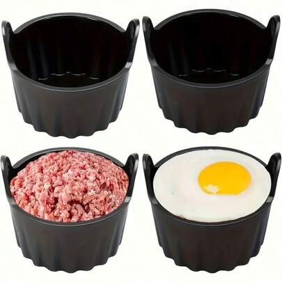 Bộ 4 khuôn silicon chống dính, dùng được trong nồi chiên không dầu, dễ lấy bánh ra, lý tưởng cho việc nướng bánh, nấu ăn và làm các món tráng miệng ngày lễ. Thích hợp cho nồi chiên không dầu, lò nướng, lò vi sóng. Có thể dùng để làm bánh ngọt, bánh pudding, trứng, bánh quy, v.v. Dụng cụ thiết yếu cho việc nướng bánh | Khuôn trang trí