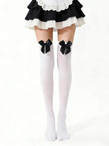 1双日式蝴蝶结过膝袜，JK天鹅绒柔软中厚袜，黑白性感学院风高筒袜，适合日常上学、角色扮演等场合。 - 彩色 - 查看 7