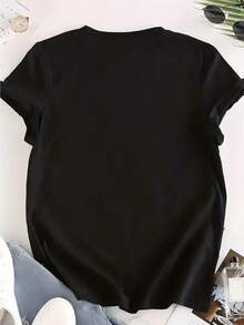 Disney Interstellar Baby Lilo Riding Stitch Printed Loose Short Sleeved T-Shirt Women's Casual Top - màu đen - Xem 2