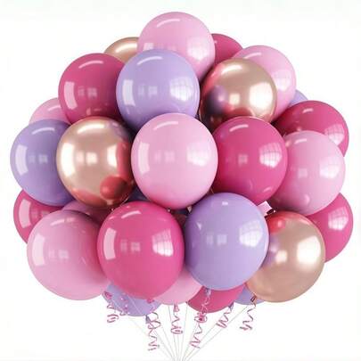 52pcs Magenta & Pink Balloon Set, 10inch Includes Magenta, Pink, Purple, Champagne Gold Balloons, Suitable For Baby Shower, Birthday, Princess Girl Pink Decor, Mother's Day, Bridal Shower, Wedding, Anniversary Party Decoration