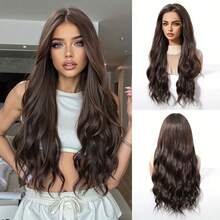 Women' 13*4 Front Lace Wig With 71.12cm Deep Brown Body Hair - -Resistant Fiber Suitable For Daily Wear, Parties, Cosplay & Music Festivals - Look & Easy Maintenance (Lace Cap) - Multicolor - View 13