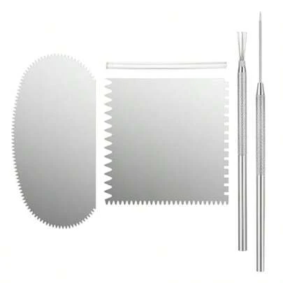 4Pcs Stainless Steel Pottery Clay Sculpting Tools Set - Serrated Rib Molding Scrapers Ceramic Needle Tool Feather Wire Texture Tool Clay Modeling Carving Tools For Ceramics Art Craft Supplies