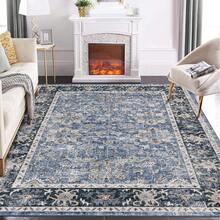 Vintage  Runner Rug Floral Pattern Rug Washable Area Rug Soft Area Rug For Bedroom Stain Resistant Rugs With Non Slip Backing Low Pile Rug For Kitchen Bathroom - 藍黑色 - 查看 5