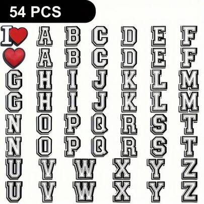 54个字母吊坠，可用于凉鞋、鞋子装饰，包含数字、字母ABC-Z，男女皆宜，DIY鞋履配件