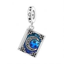 CYMYSS 1pc Fantasy Starry Sky 925 Silver Plated Artificial Zirconia Blue Crescent Moon & Star Pattern Book Pendant, Women's Gift For Valentine's Day/Birthday/Daily Wear - Multicolor - View 8