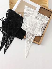 1 pieza Nuevo pañuelo de cabeza estilo campestre 2026, pañuelo triangular de seda, pañuelo triangular tejido abierto elegante y de alta gama, el pañuelo triangular se puede usar para decoración y cintura, esencial para vacaciones y viajes - Estilo ahuecado - Ver 3