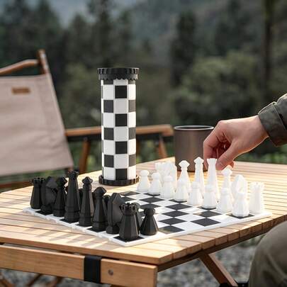 Portable International Chess Set, Foldable Chess Board Compact Travel Tournament Chess Board Game, Suitable For Adult & Kids Interactive Board Game Toy, Travel Outdoor Party Chess Board Game Toy, Great Birthday Gift For Boys And Girls