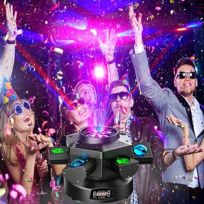 SEBRUANC 150W Six-Armed Stage Light ,12 LEDs RGBW Moving Head Light With RGBW 4-IN-1 Lighting Effect And Starry Effect,360°Rotation DJ Lights DMX512 Sound Control For DJ Carnival Party Concert  Church Wedding Theater