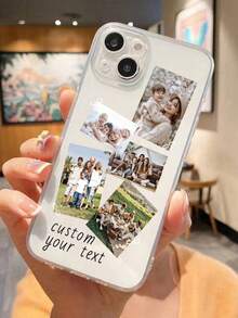 1 pieza Funda de teléfono a prueba de golpes de TPU personalizada, compatible con Apple 16 15 14 13 Plus Pro Max Pro/ Personalizable con fotos personales, dibujos animados, personajes de juegos, celebridades, ideal como regalo de Navidad/Acción de Gracias/Halloween/Día de San Valentín/Pascua para novio/novia/familia/amigos - transparente - Ver 2