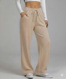 Elegant Women's Ribbed Pants - - Beige - View 7