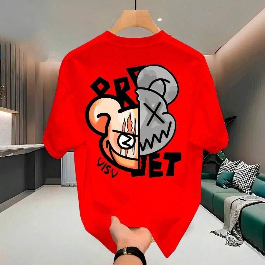 Camiseta Masculina Streetwear 100% Algodão Estampa Urso Bear Camisa Unissex Premium - Vermelho - Visão 1