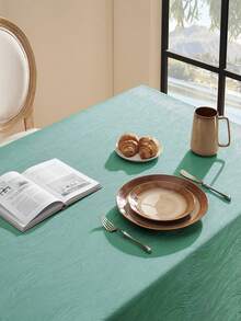 1 pieza Mantel cuadrado de poliéster repelente al agua y a prueba de salpicaduras con diseño de remolino, diseño jacquard inspirado en el océano, adecuado para cocina, mesa de comedor, fiestas en el hogar, festivales, cafés, restaurantes, bufés y talla grande - Azul Cadete - Ver 4