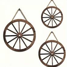 3pcs Vintage Wooden Carriage Wheel Decor - Solid Wood Wheel Pendant For Bar Decoration, Antique Style Wooden Wheel For Furniture Decor - Retro Western Cowboy Theme, Suitable For Bar, Garage And Home Decoration - 9.84*9.84 Inches - View 2