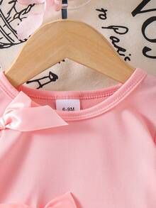 2pcs Baby Girl Casual Fashion 3D Bow Pink Short Sleeve T-Shirt Top And Bow Denim Long Pants Set - Pink - View 3