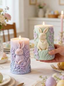 复活节可爱兔子蜡烛模具，3D立体花兔造型，香薰蜡烛石膏DIY手工模具 - A - 查看 2