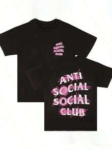 Cotton Double-Sided Printed, Anti Social Club Printed T-Shirt, Suitable For Daily Wear, Casual Summer Wear, Slightly Elastic, Breathable, Outdoor Holiday Sports, Gift T-Shirt, Holiday Gift, Perfect Gift. - 白色 - 查看 6