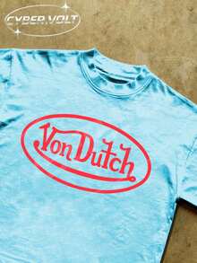 Dutch ManfinityY 2K Style  Print (180g Pure Cotton T-Shirt) Cotton T-Shirt - Soft And Breathable, 100% Pure Cotton Fabric - Comfortable And Vibrant Summer Streetwear Short-Sleeved T-Shirt, Cool Motorcycle Design, Vintage Summer Men's Everyday Wear T-Shirt - Baby Blue - View 4