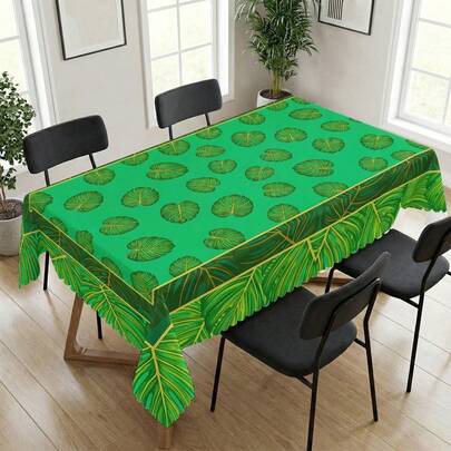 1pc Tropical Leaf Print Tablecloth, Suitable For Holidays, Parties, Birthdays, Dinners, Restaurant Table Decor, All Seasons, Home Decor