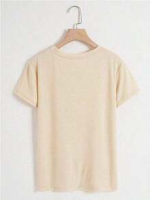 2026 New Arrival Women's T-Shirt, Premium Cotton Crew Neck Short Sleeve Halloween Nightmare Before Christmas Casual Pumpkin & Bow Lace Print Round Neck Short Sleeve T-Shirt For Women Perfect For Spring & Autumn, Spring Break, Summer Beach Vacation & Back To School - Light Apricot - View 3