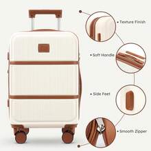 Expandable 4-Piece Luggage Set (14/19/23/27 Inch) ,Hard Shell Suitcase With Combination Lock And Spinner Wheels,Lightweight Travel Collection For Family Vacations, Business Trips And Summer Getaways - 白棕色 - 查看 4