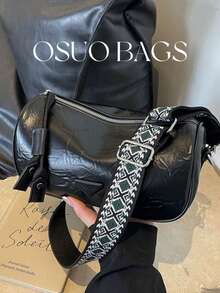 Women's Fashion Minimalist Versatile PU Leather Crossbody Bag, Distinctive Strap Design, Zipper Closure, Suitable For Commuting And Casual Use - Black - View 2