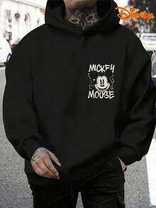 Disney Men's Casual Hoodie, Graffiti Mickey Print, Bold Retro Design, Relaxed Fit, Perfect For Streetwear &  Style - 黑色 - 查看 4