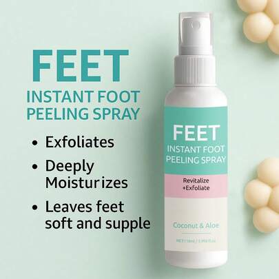 【一喷即净】乳酸&尿素足部去角质喷雾 - 温和溶解老茧，去除死皮；椰子提取物深层滋养并修复粗糙肌肤；烟酰胺提亮肤色；薄荷醇清凉舒缓，令双足如婴儿般柔嫩。