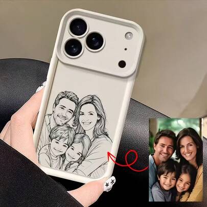 Customizable Line Drawing Design Style Phone Case, With Cartoon Pattern, Suitable For IPhone 17, 16, 15, 14, 13, 12, 11 Pro Max And Plus Series, Very Suitable For Customizing Personal Portraits Of Family, Couples, Pets, And Friends. Features Lens Protection, Anti-Fall, Anti-Scratch, And UV Printing Technology, Compatible With IPhone Devices.
