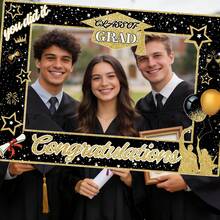 1pc 2026 Graduation Decoration 2026 Graduation Photo Frame Black & Gold Congratulations Photo Frame Prop High School College 2026 Graduation Party Decor - Multicolor - View 7