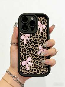 Bow-Knot 1pc Black Leopard Print Bow Creative Luxury Phone Case Compatible With Apple 16, 15, 14, 13, 12, 11 Pro Max, Series - Multicolor - View 5