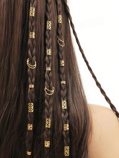 80pcs Gold Dreadlock Hair Beads Set, Adjustable Hair Accessories Suitable For Women And Girls Braids Design