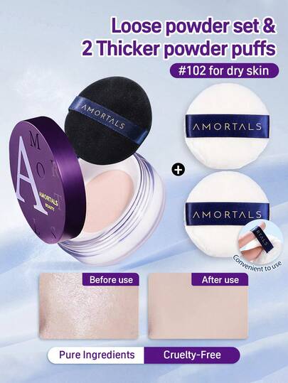 Amortals 8.5g Loose Powder + 2 Powder Puffs, Mattifying, Long-Lasting, Finely Milled, Suitable For Dry & Combination Skin, Covers Fine Lines & Blemishes, Blurs Pores, Natural Finish. Ideal For Beginners, Makeup Artists, Gifts, Dates, Weddings, Christmas, Halloween, Thanksgiving, Graduations, Birthdays, Holidays, Y2K, Parties, Beauty, Camping, Outdoor Events, Campus Celebrations. Rose Girl Cosplay, Premium Makeup For The Highest Glamour