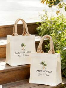Custom Beach Bag, Seaside Bridal Party Gift,Seaside Bridal Party Gift, Nautical Beach Bridal Bag,Palm Tree Wedding Welcome Tote Bag, Bridesmaid Gift Bag,Destination Wedding Favor, Tropical Gift Bags.Summer Beach Vacation Palm Tree Element Gift - Multicolor - View 3