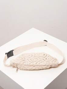 Floral Waist Bag/Shoulder Bag, Bohemian Style Summer Beach Bag, Travel Essential, Holiday Gear, Crochet Set, Elegant Ladies Wallet, Gift For Women (Random Pattern) - Apricot - View 5