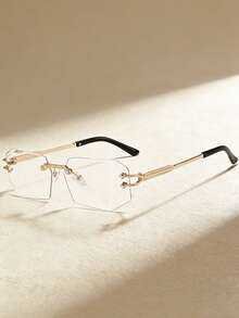 1副新款时尚高端复古男女方形无框欧美金属时尚眼镜，可用于商务、旅游、旅行和送礼。 - 多色 - 查看 2