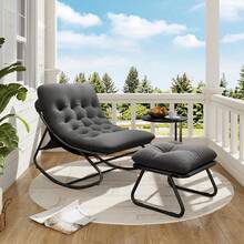 AOXUN Outdoor Rocking Chair With Ottoman For Adults, Rocking Lounger Weatherproof Metal Relaxing Chair Maximum Load 160 Kg For Garden, Patio And Balcony - Grey - View 10