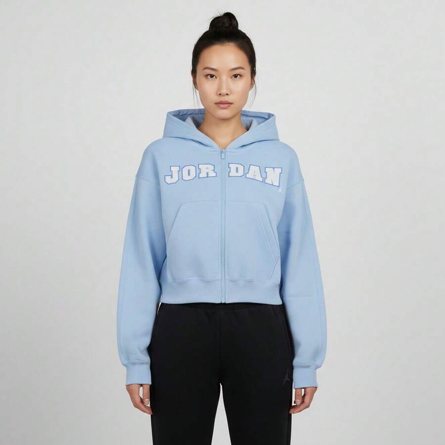 Jordan Women's AS W J BRK FLC FZ MOD CRP JD Knit Sweatshirt Jacket IO1075-422 - Blue and White - View 1