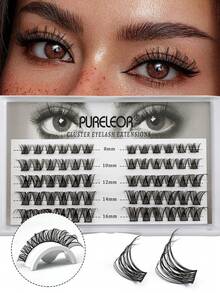 60片D型卷翘DIY假睫毛，自然卷翘，轻盈柔软，方便携带，新手友好，易于使用，可重复使用，8/10/12/14/16mm混合卷翘睫毛簇，睫毛簇，单根假睫毛，假睫毛 - D - 查看 2