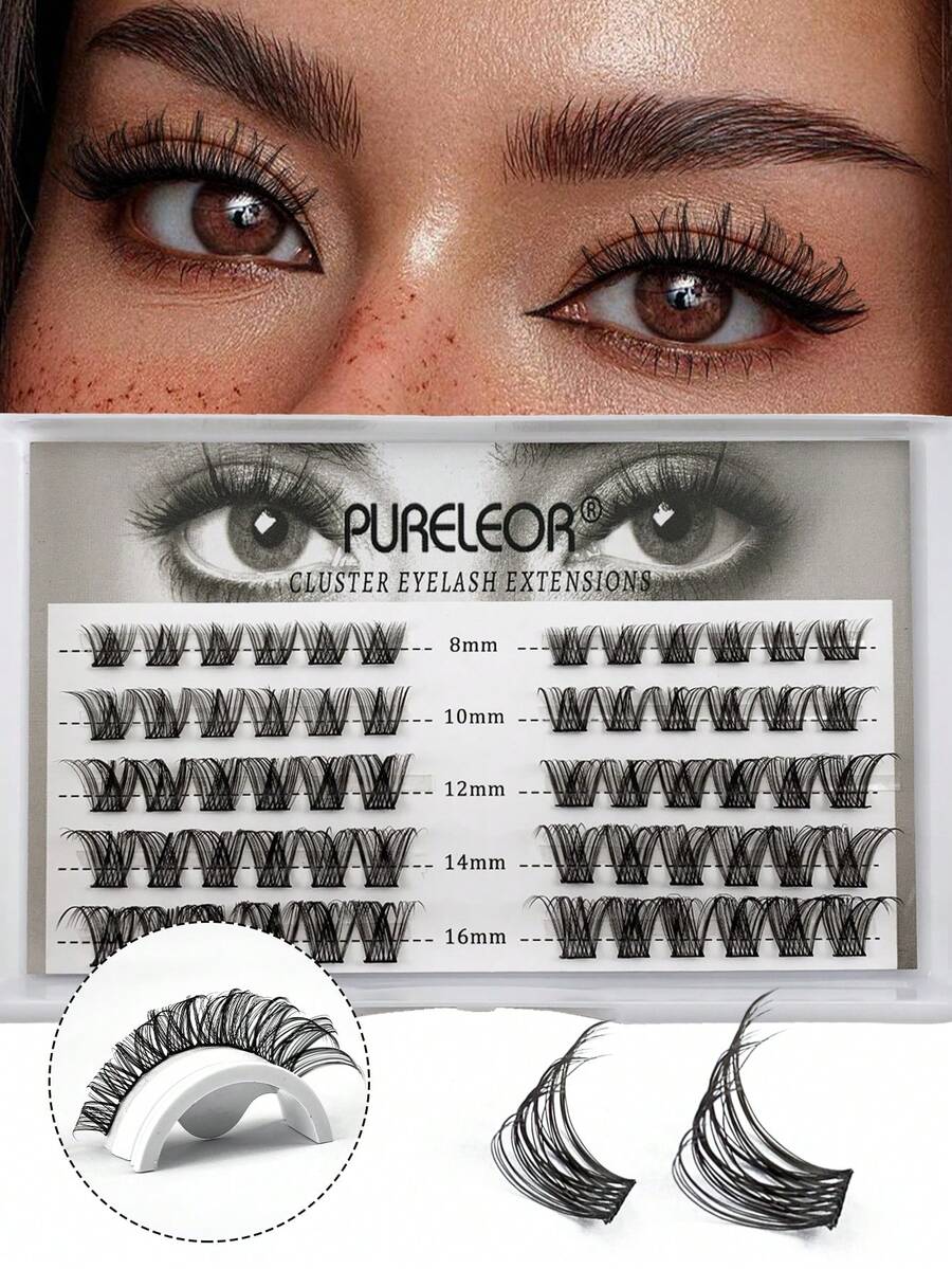 60片D型卷翘DIY假睫毛，自然卷翘，轻盈柔软，方便携带，新手友好，易于使用，可重复使用，8/10/12/14/16mm混合卷翘睫毛簇，睫毛簇，单根假睫毛，假睫毛