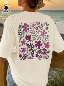 Bộ đồ 2 mảnh cỡ lớn gồm áo thun tay ngắn dáng rộng in hoa và quần short kẻ sọc, trang phục mùa hè cho nữ, phong cách đi biển, trang phục nghỉ mát tối giản. - Màu be - Xem 2