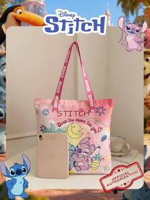 1 Pc Disney Officially Licensed Stitch Pattern Canvas Tote Bag, Women's Large-Capacity Shoulder Bag, Lightweight Reusable Shopping Bag – Ideal For Girls, Teens, Cartoon Fans, Perfect For Daily Commutes, Grocery Shopping, School Runs, Beach Trips, Holiday Gatherings,Back To School - DHF52266-sT - View 5