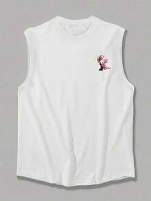 1pc Men's Summer Casual Sleeveless Printed Round Neck Tank Top, Suitable For Sports, Fitness And Daily Wear - White - View 2