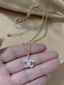 LADYCOCO 1pc Fashionable & Elegant Stainless Steel Chain With Rhinestone Pendant Necklace, Suitable For Women - Multicolor - View 3
