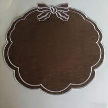 Bow Embroidered Placemats Linen Heat-Resistant Placemats For Home Restaurant Party And More - 紅棕色 - 查看 4