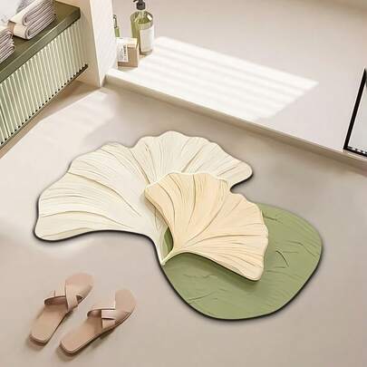 1件银杏叶油画风格图案浴室门垫，硅藻土材质，淋浴房门防滑垫，浴缸边缘防滑垫，网红摄影道具，速干，吸水性强，浴室地垫，门垫，小地毯，地垫，家居装饰，地毯，可水洗地毯，迎宾垫，地垫，可水洗地毯，尺寸不规则，允许1-5厘米裁剪误差