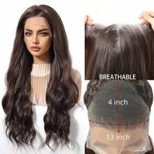 Women' 13*4 Front Lace Wig With 71.12cm Deep Brown Body Hair - -Resistant Fiber Suitable For Daily Wear, Parties, Cosplay & Music Festivals - Look & Easy Maintenance (Lace Cap) - Multicolor - View 3