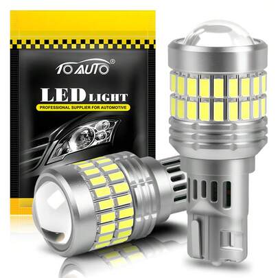 TOAUTO 2个T15 3030+3014 48芯片 W16W LED倒车灯备用灯泡 Canbus灯泡 无故障高功率LED Canbus W16W 白色