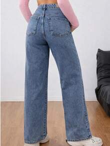 Women's Baggy High-Waisted Light Blue Denim Jeans, Soft Premium Denim, Comfortable, Casual, Basic, Urban, Wide Leg, For Everyday Wear. - Màu xanh lam - Xem 2